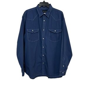 Stone Creek Blue Long Sleeve Western Pearl Snap Button Up Shirt Cotton